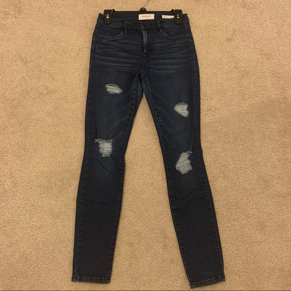 PacSun Dark Blue Jegging Super Stretch w/ Knee Rip
